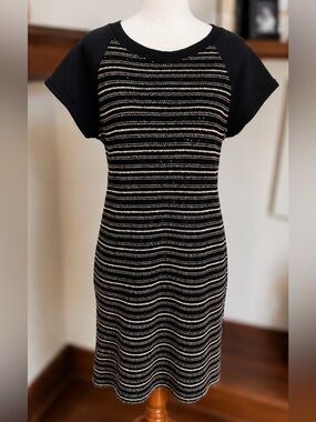 Sanctuary Black Metallic Stripe Sequin Knit Dress